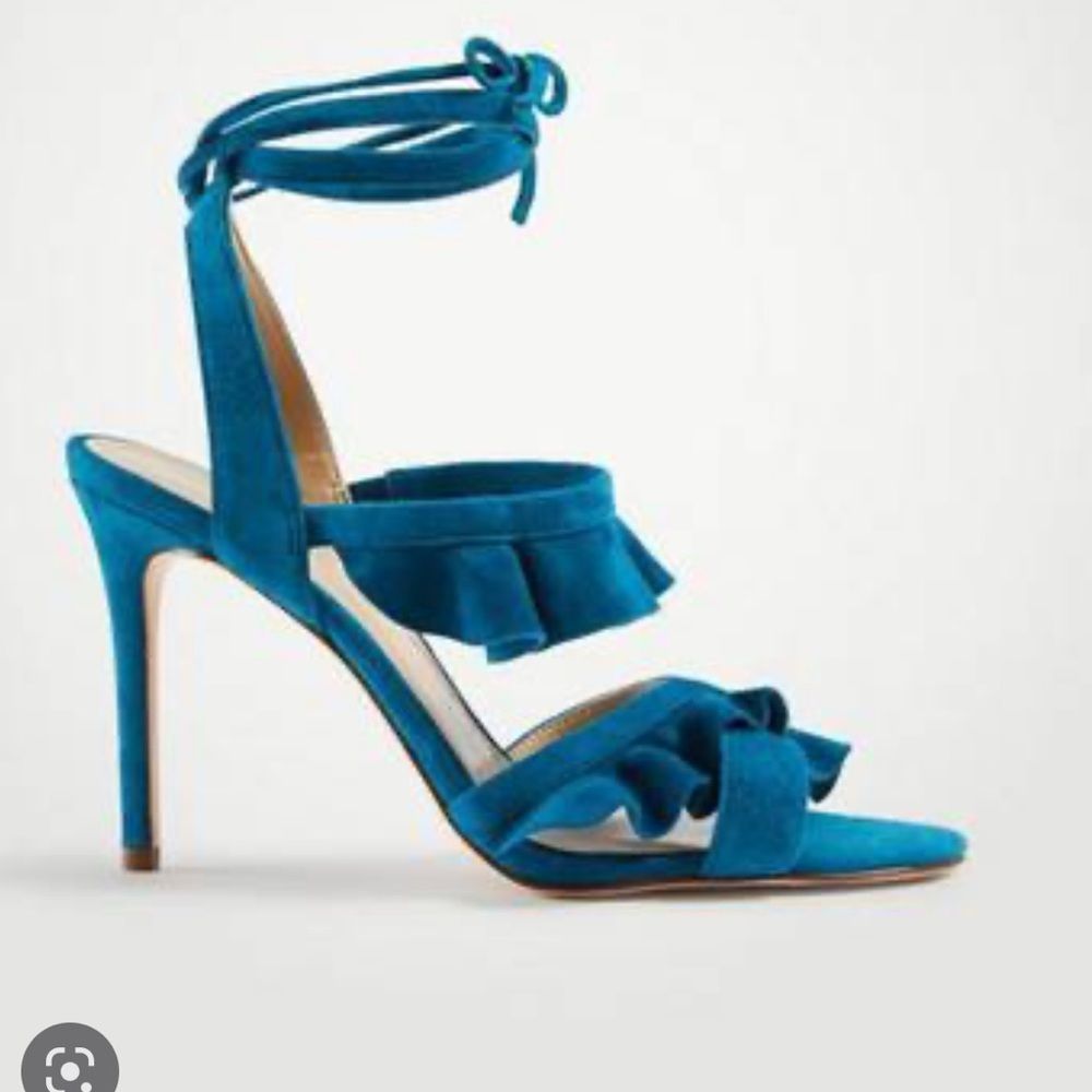 Blue Ruffle Ankle-Tie High Heel Sandal - Women